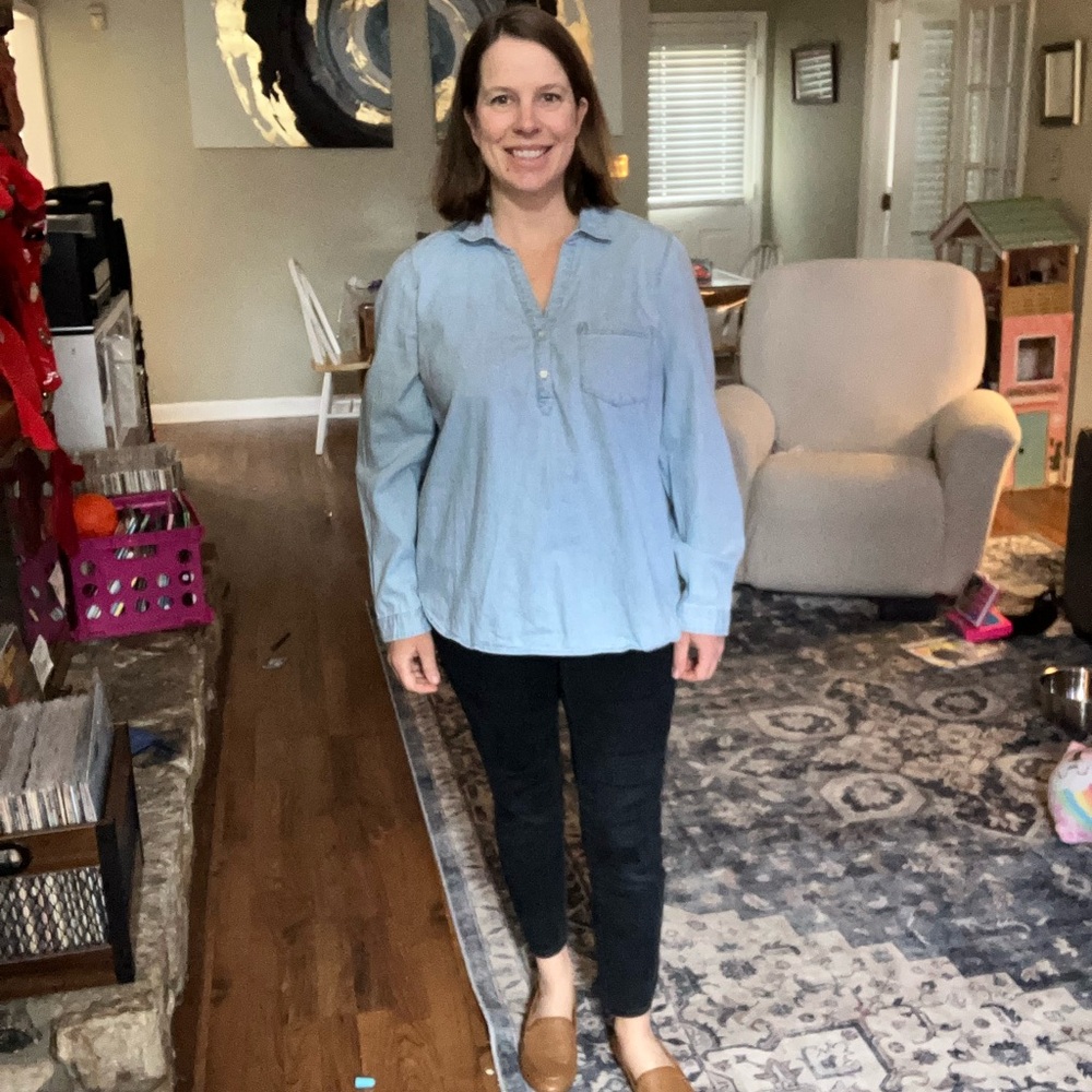 J. Crew Women's Light Blue Long-Sleeved Shirt, Size Large